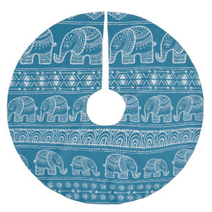 Vintage Elephant Frame Illustration Brushed Polyester Tree Skirt