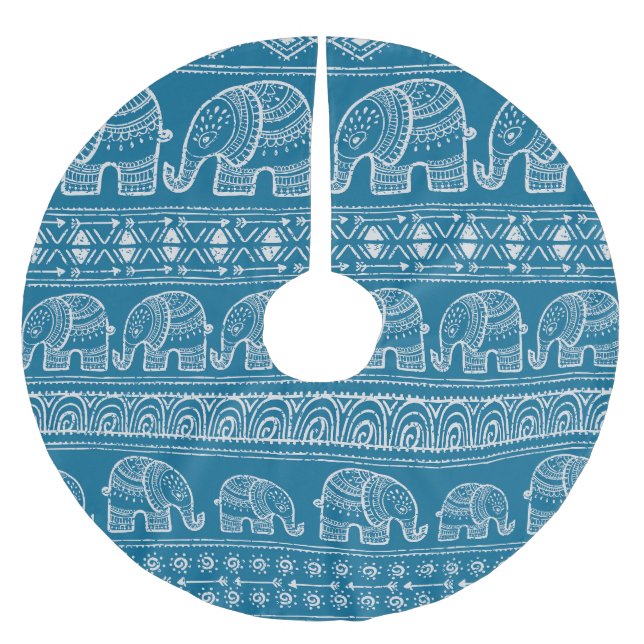 Vintage Elephant Frame Illustration Brushed Polyester Tree Skirt (Front)
