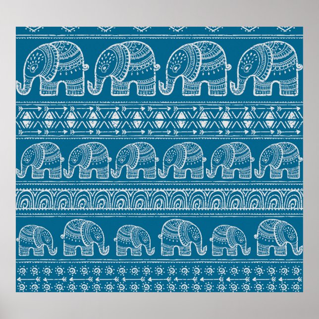 Vintage Elephant Frame Illustration Poster (Front)