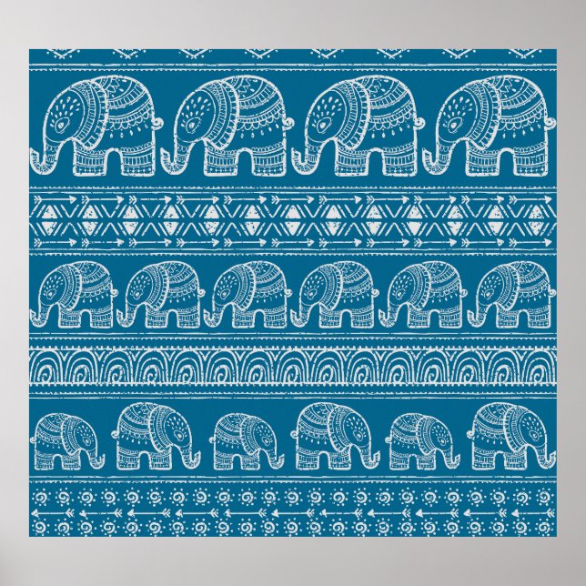 Vintage Elephant Frame Illustration Poster (Front)