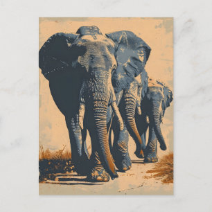 Vintage Elephant Herd: Serenity in Nature Postcard