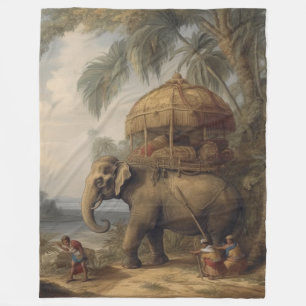 Vintage Elephant Howdah Botanical Illustration Art Fleece Blanket