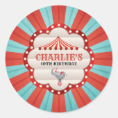 Vintage Elephant in Circus Red & Blue Pattern Classic Round Sticker (Front)