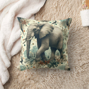 Vintage Elephant Jungle Painting Cushion