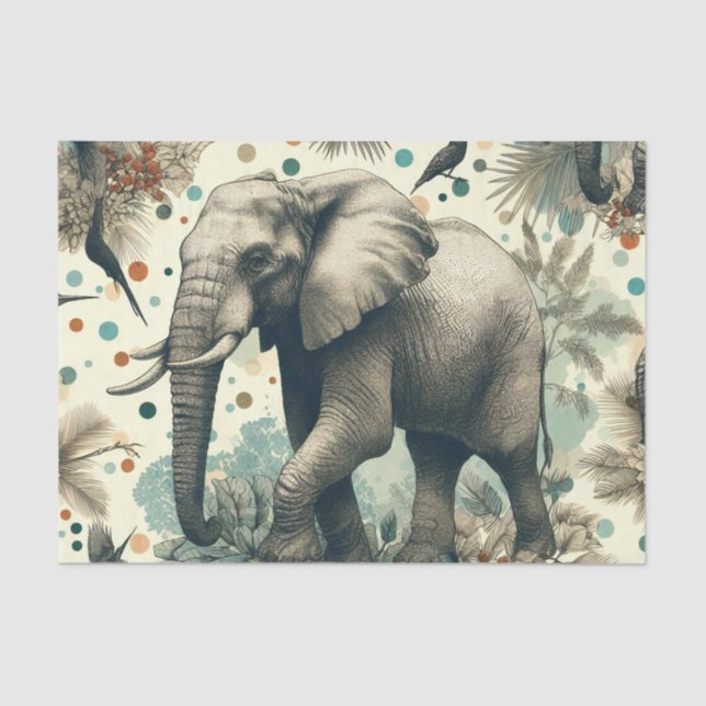 Vintage Elephant Jungle Painting Tissue Paper (Front)