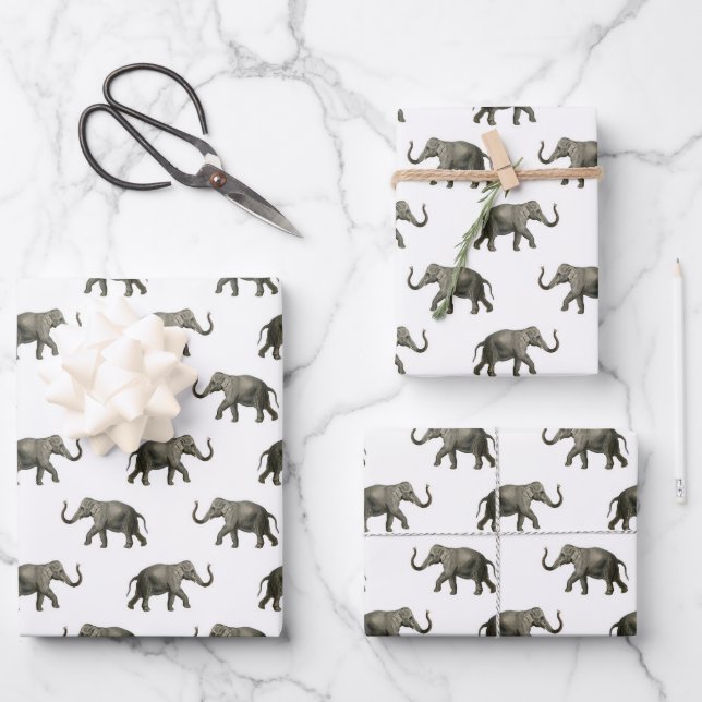 Vintage Elephant Pattern Wrapping Paper Sheet (Front)