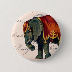 Vintage Elephant Postcard Digital Art 6 Cm Round Badge