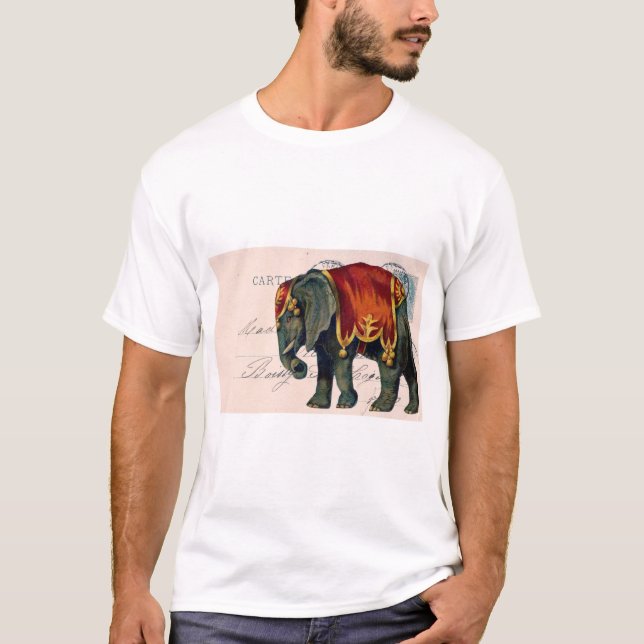 Vintage Elephant Postcard Digital Art T-Shirt (Front)