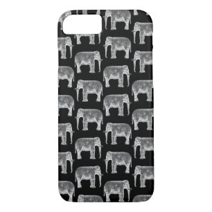 Vintage Elephant Print Pattern Black and White Art iPhone 8/7 Case