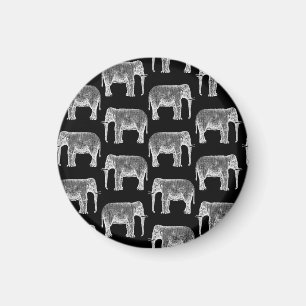 Vintage Elephant Print Pattern Black and White Art Magnet