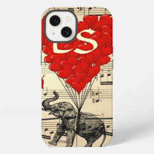 Vintage elephant & red heart balloons iPhone 13 case