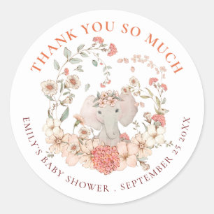 Vintage Elephant Thank You Girl Baby Shower Classic Round Sticker