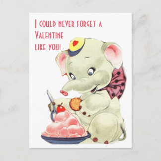 Vintage Elephant With Ice Cream Valentines Day Holiday Postcard