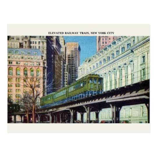 Vintage Elevated Train New York City Postcard