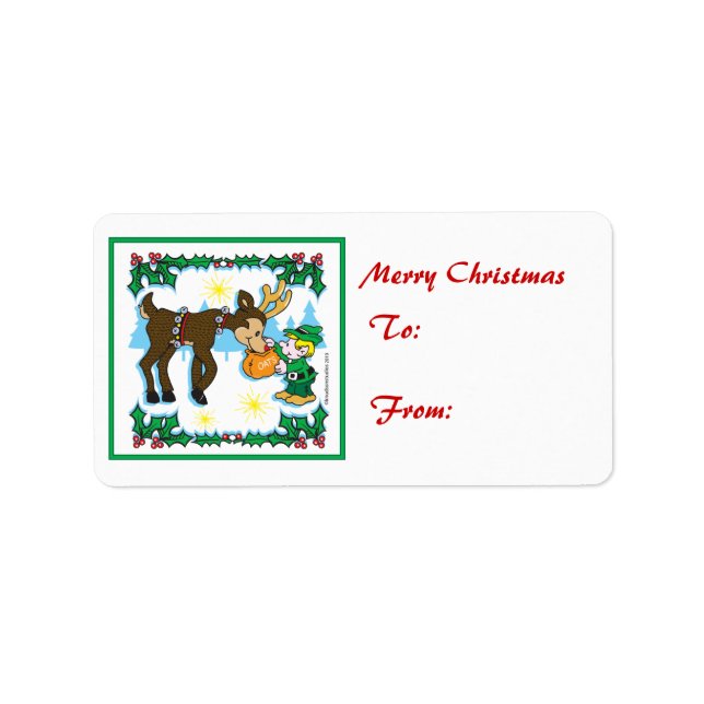 Vintage Elf and Reindeer Label (Front)