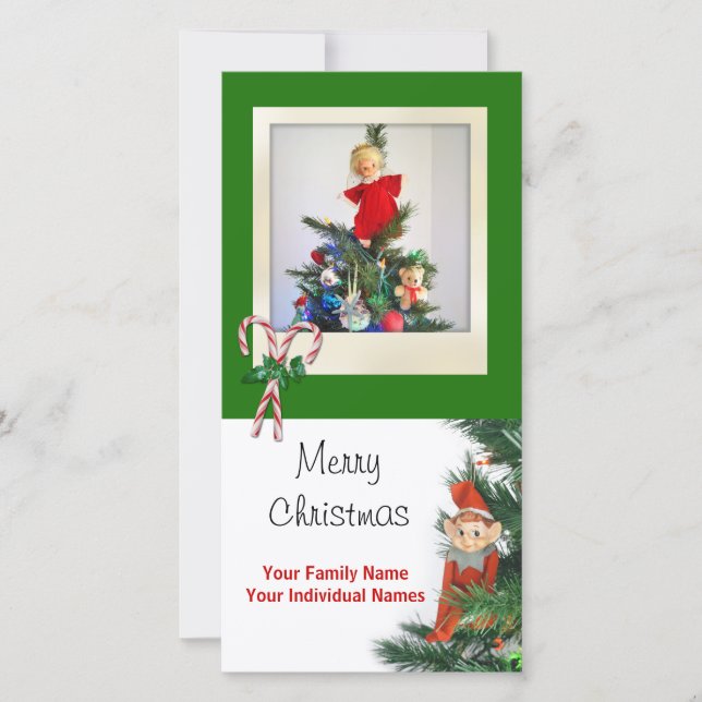 Vintage Elf Green Holiday Card (Front)