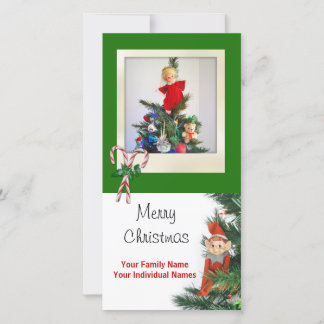 Vintage Elf Green Holiday Card
