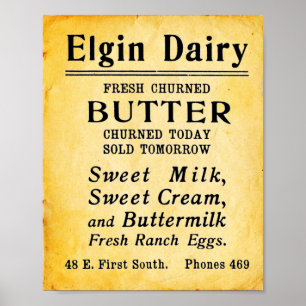 Vintage Elgin Dairy Fresh Butter Print
