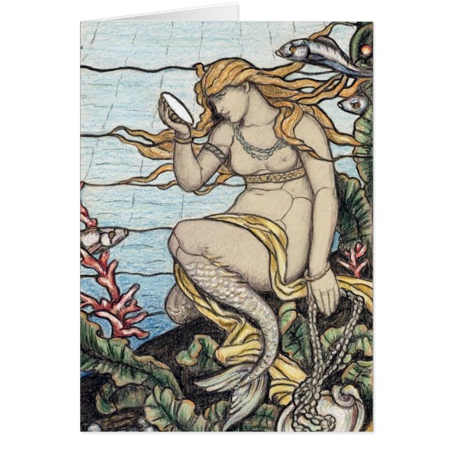 Vintage Elihu Vedder Mermaid Stained Glass (Front)