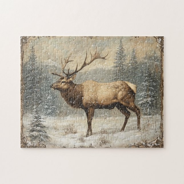 Vintage Elk Scenic Rustic  Jigsaw Puzzle (Horizontal)
