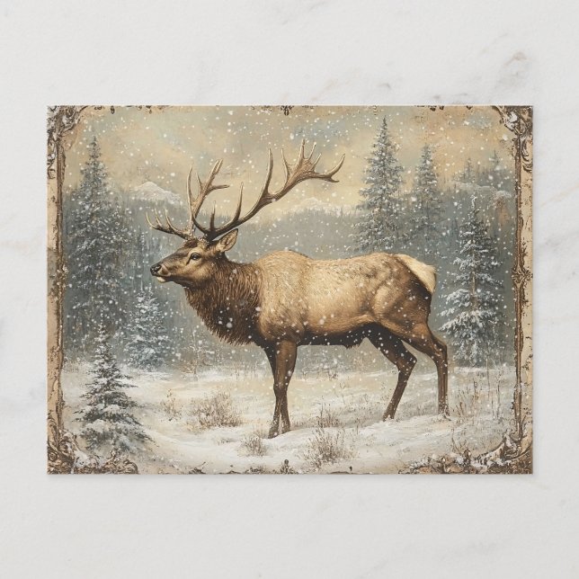 Vintage Elk Scenic Rustic Junk Journal Postcard (Front)