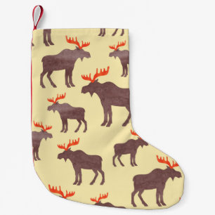 Vintage elk silhouette, watercolor pattern small christmas stocking