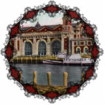 Vintage Ellis Island Ornament Photo Sculpture Decoration<br><div class="desc">Vintage postcard image of Ellis Island in 1907 reprinted on this beautiful Christmas Ornament with Victorian filagree trim.</div>