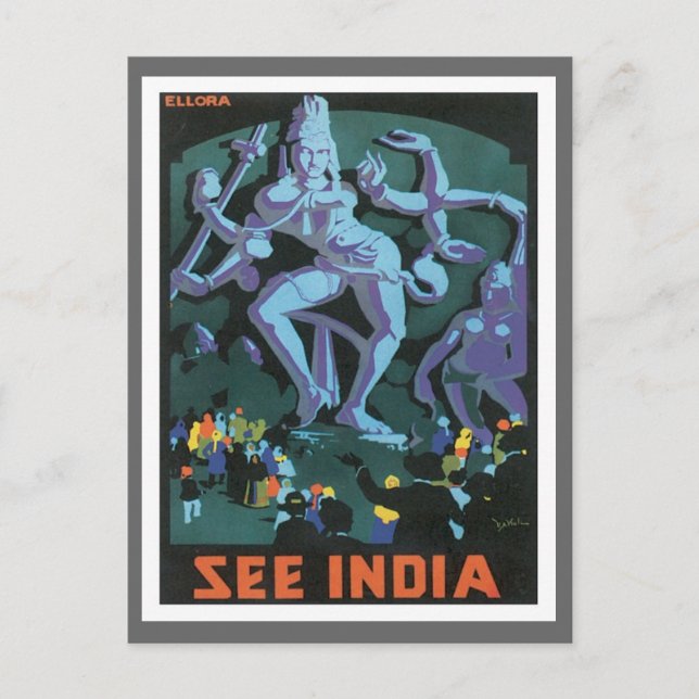 Vintage Ellora Caves India Postcard (Front)