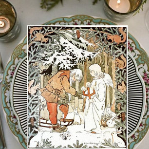 Vintage Elsa Beskow Christmas Angel Winter Scene Holiday Card