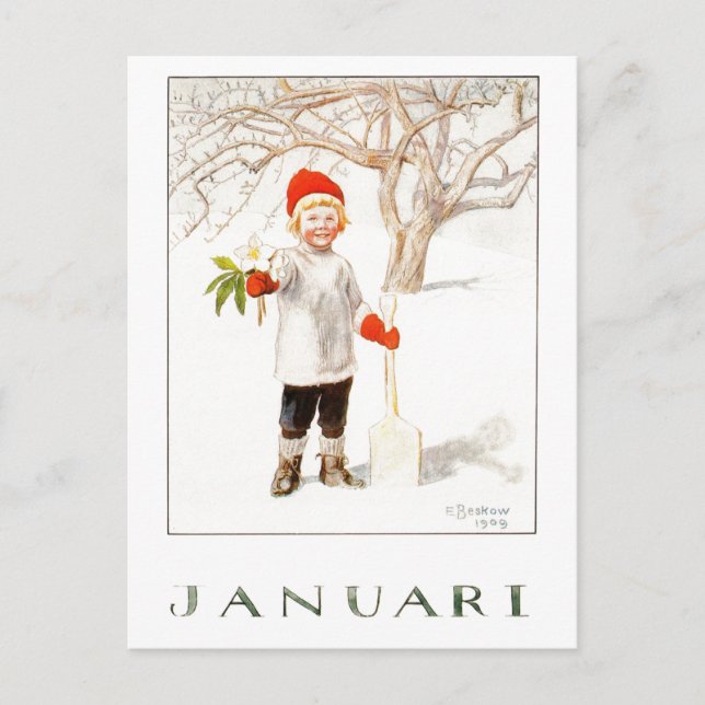 Vintage Elsa Beskow January  Postcard (Front)