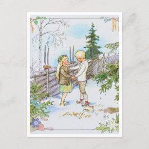 Vintage Elsa Beskow Snow Children Postcard