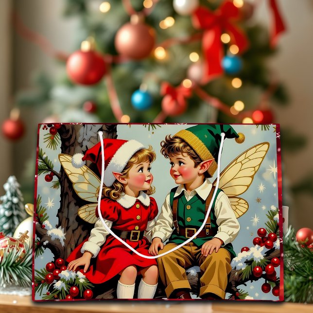Vintage Elven Fairy Children Christmas  Large Gift Bag (Creator Uploaded)