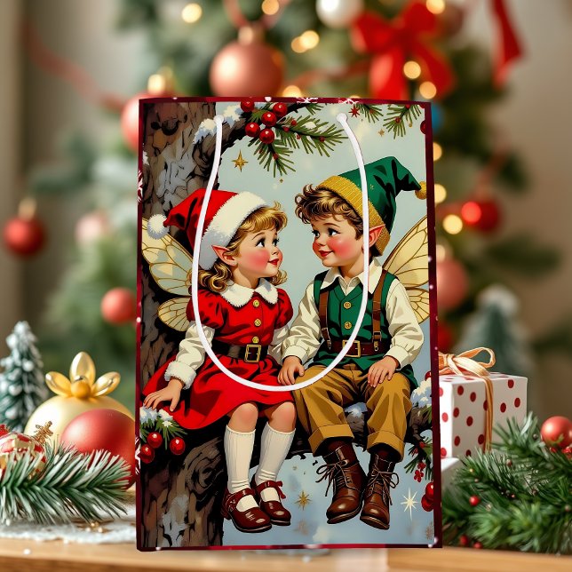 Vintage Elven Fairy Children Christmas  Medium Gift Bag (Creator Uploaded)