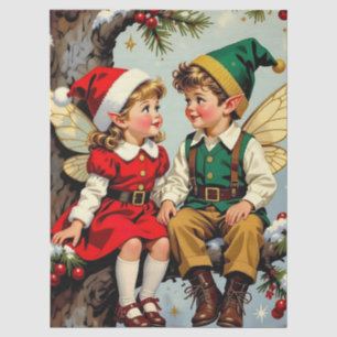 Vintage Elven Fairy Children Christmas Tissue Paper