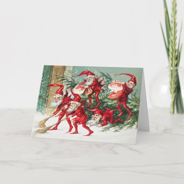 Vintage Elves Christmas Holiday Card (Front)