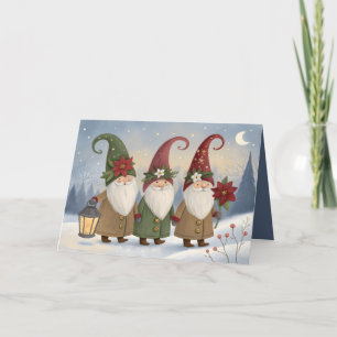 Vintage Elves Folded Holiday Card