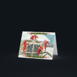 Vintage Elves Hang Icicles on House Christmas Card<br><div class="desc">Here are the cute elves busy hanging icicles on the eaves.  Bet you didn't know that's how the icicles got there.</div>