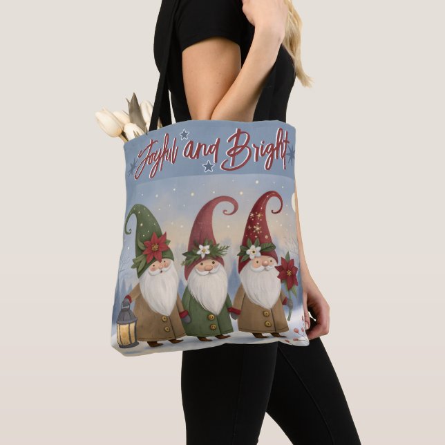 Vintage Elves Joyful and BrightTote Tote Bag (Close Up)