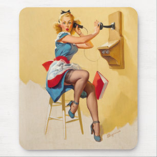 Vintage Elvgren Telephone Pin-up Girl Retro Mouse Mat