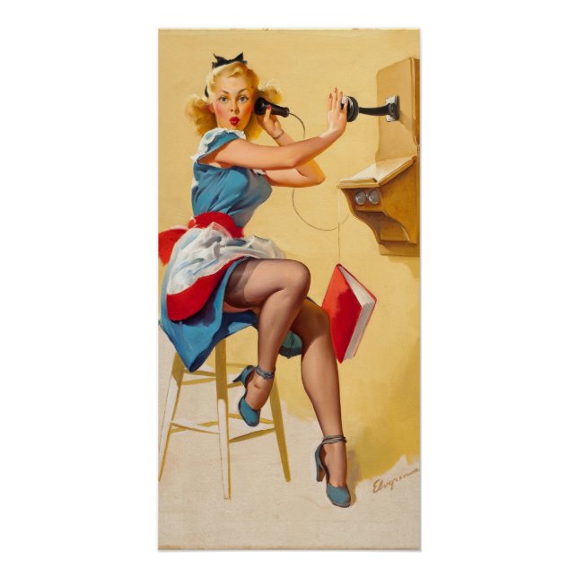 Vintage Elvgren Telephone Pin-up Girl Retro Poster (Front)