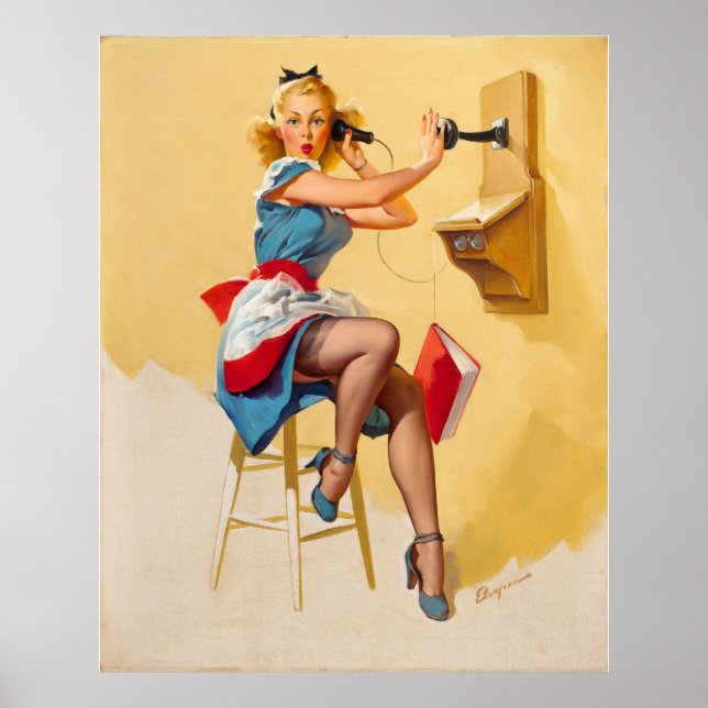 Vintage Elvgren Telephone Pin-up Girl Retro Poster (Front)