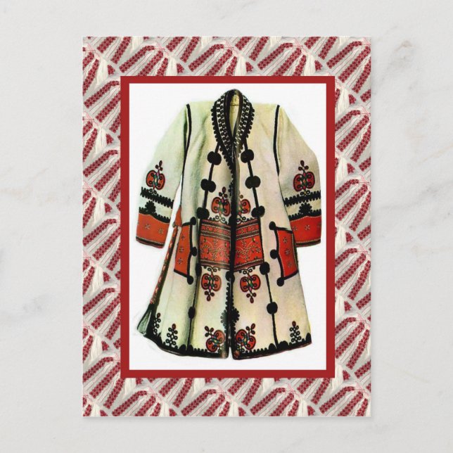 Vintage emboidered folk costume coat postcard (Front)