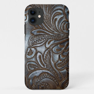 Vintage Embossed Brown Leather Case-Mate iPhone Ca 11 Case