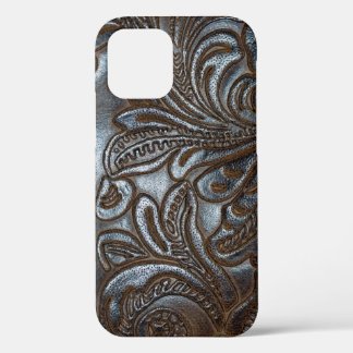 Vintage Embossed Brown Leather iPhone 12 Case