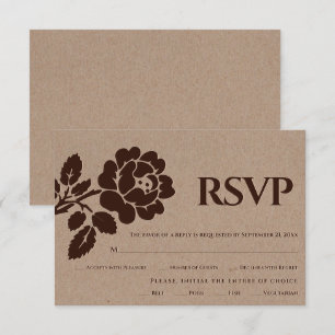Vintage embossed rose  kraft paper rustic wedding RSVP card