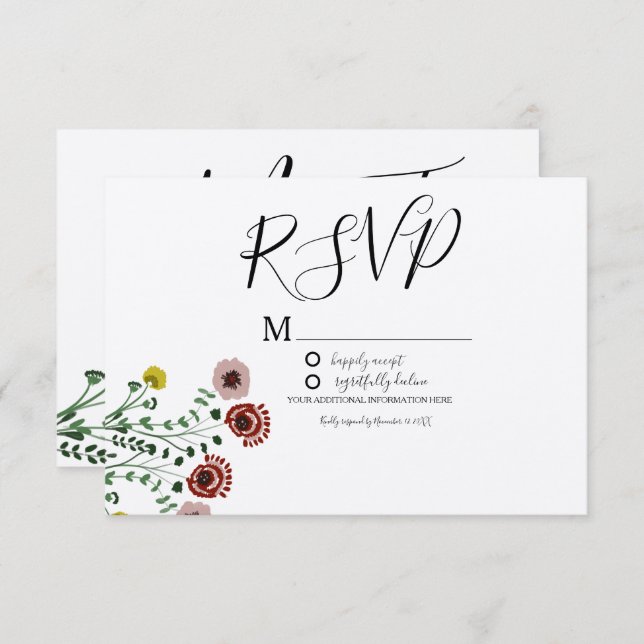 Vintage Embroided Greenery Botany Wedding RSVP Invitation (Front/Back)