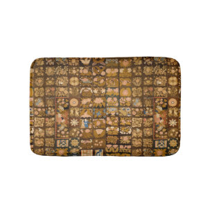 Vintage Embroidered Floral Quilt with Animals Bath Mat