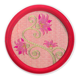 Vintage embroidered flower button ceramic knob