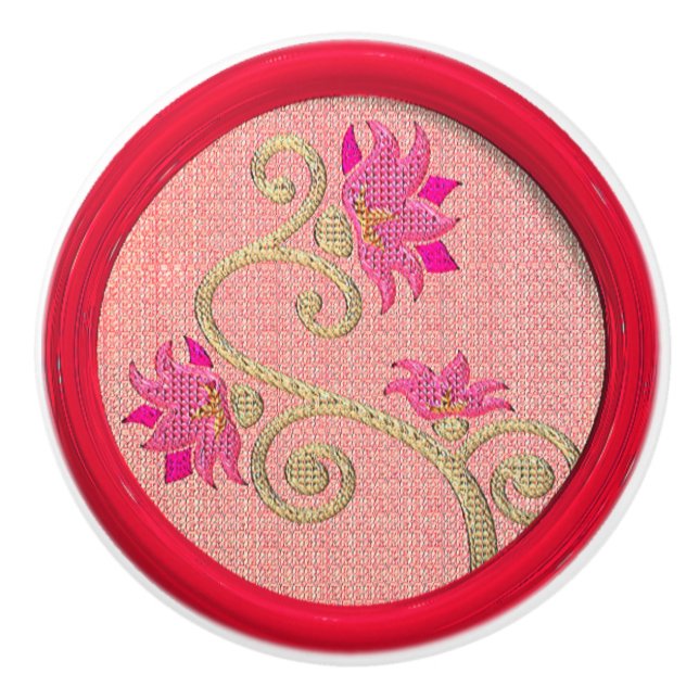 Vintage embroidered look flower sewing button ceramic knob (Front)