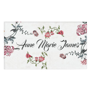 Vintage Embroidery Flowers Floral Name Tag